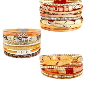 Beautiful Boho Chic Leather Wrapped Charm Bracelets Set of 3 NWT